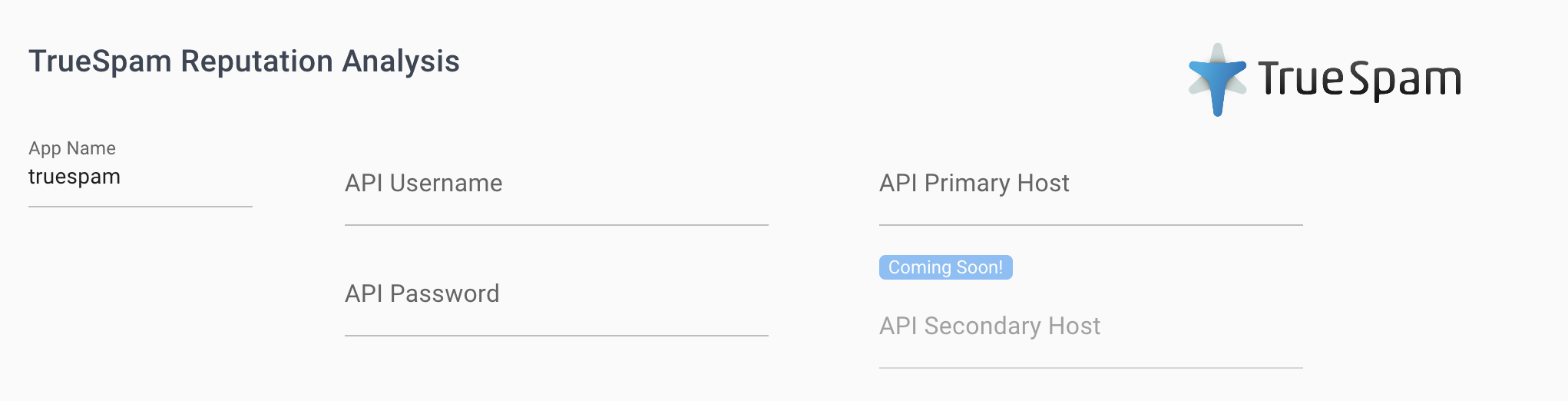 Screenshot showing how to enter the TrueSpam API keys