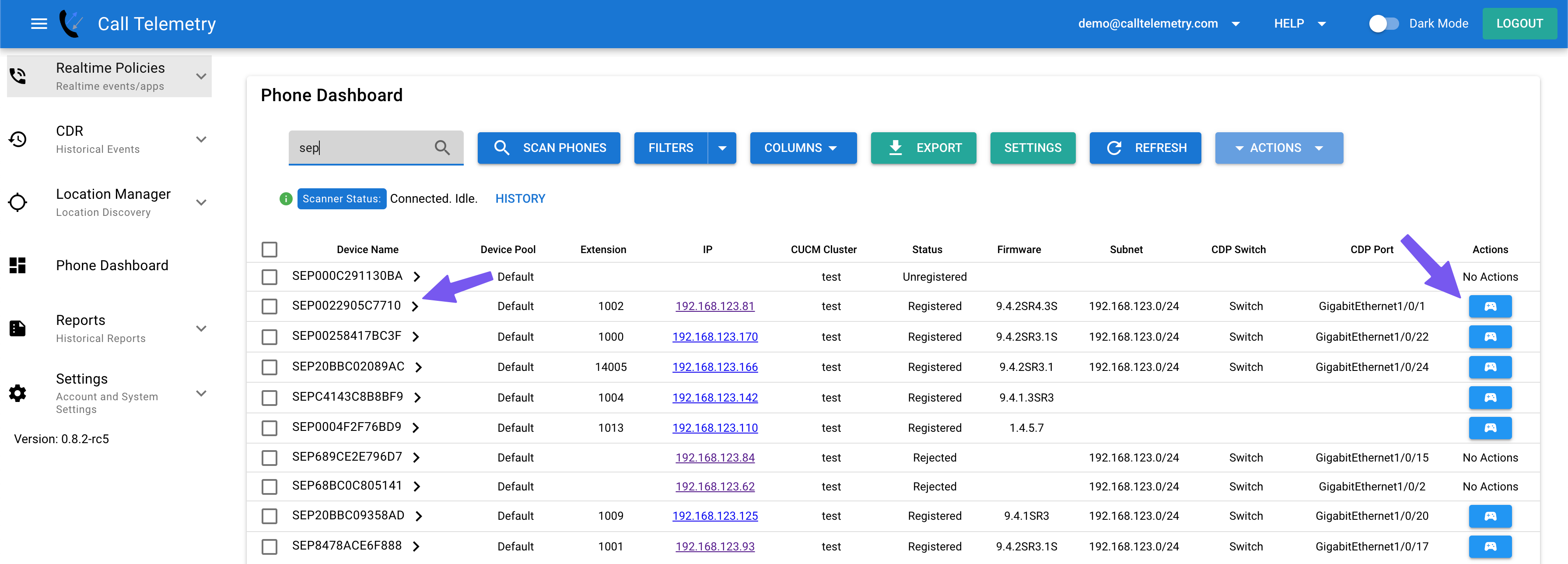 Screenshot showing a dashboard and how to access the remote control