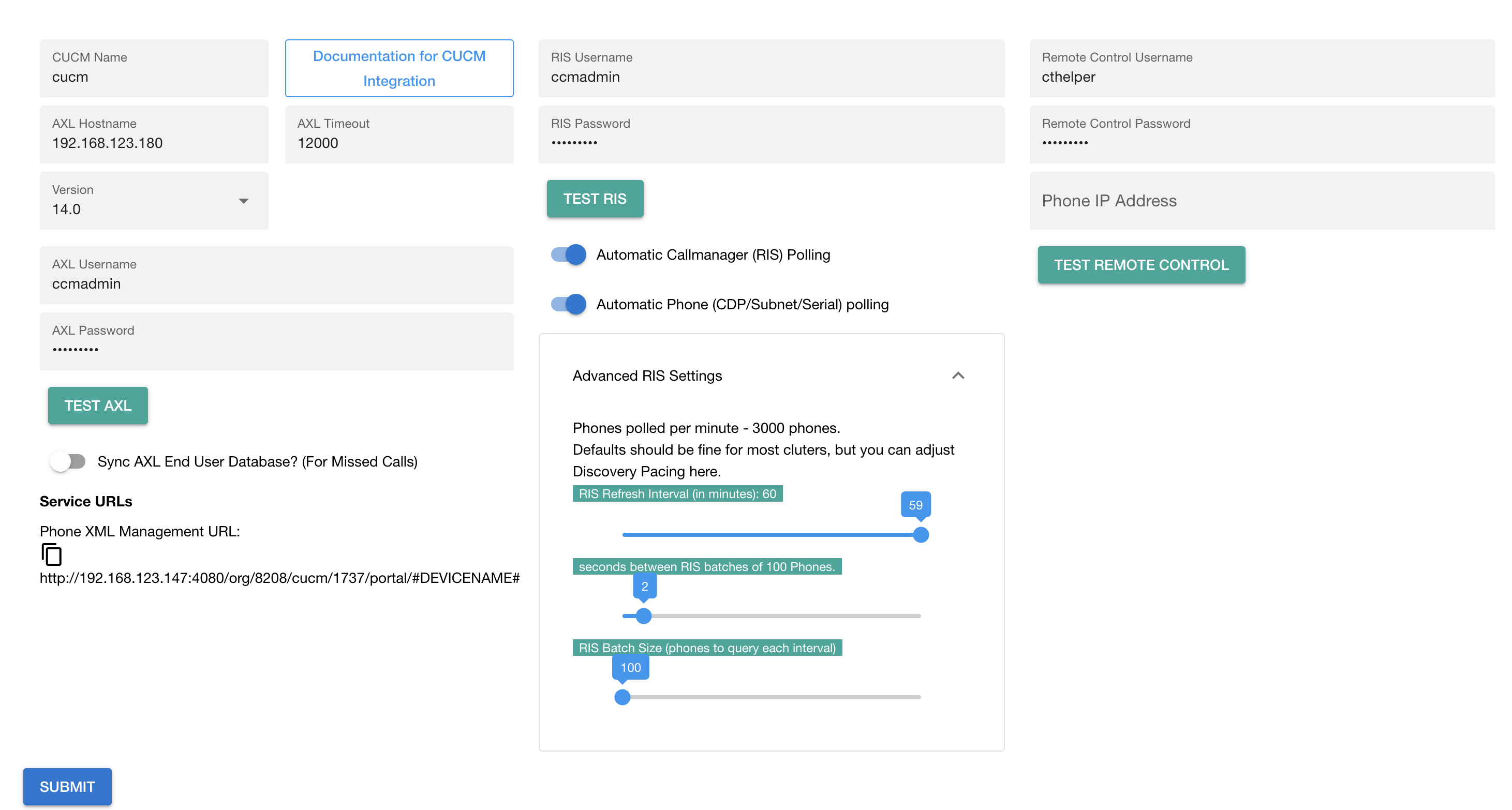 Screenshot adding a Cisco Callmanager