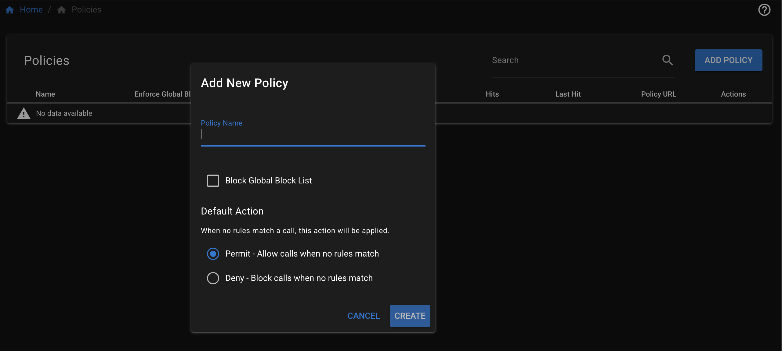 Adding a policy