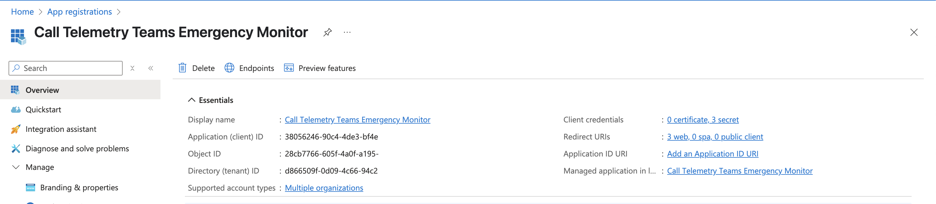 Azure Application Properties