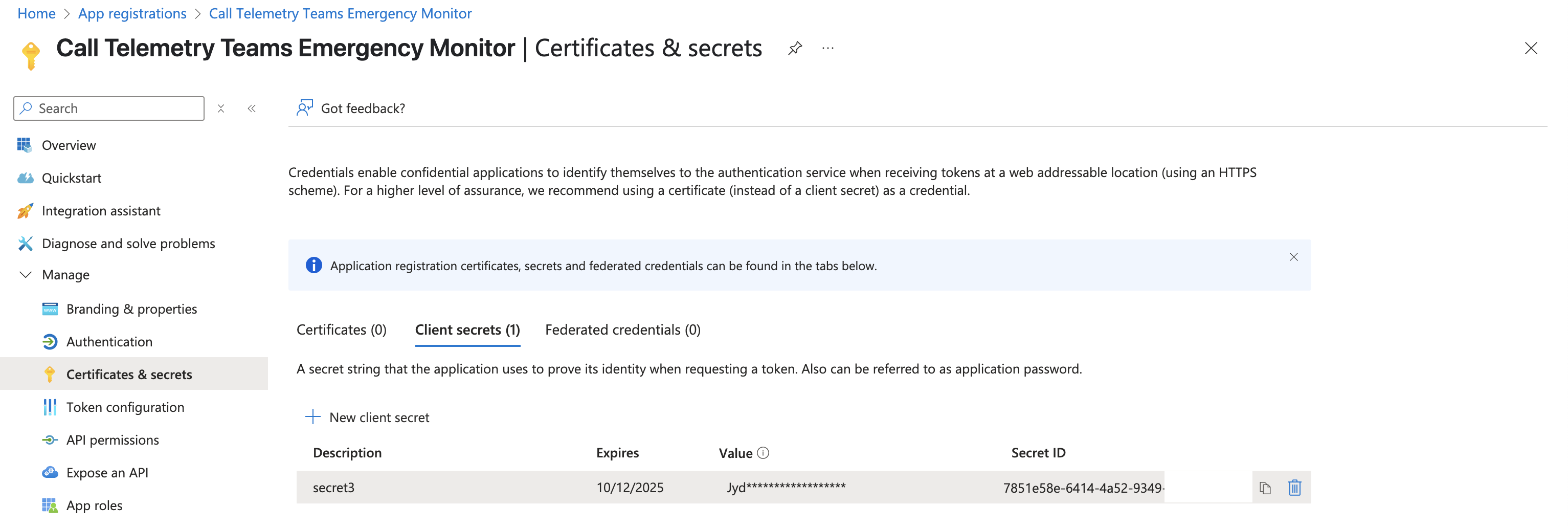 Azure App Client Secrets