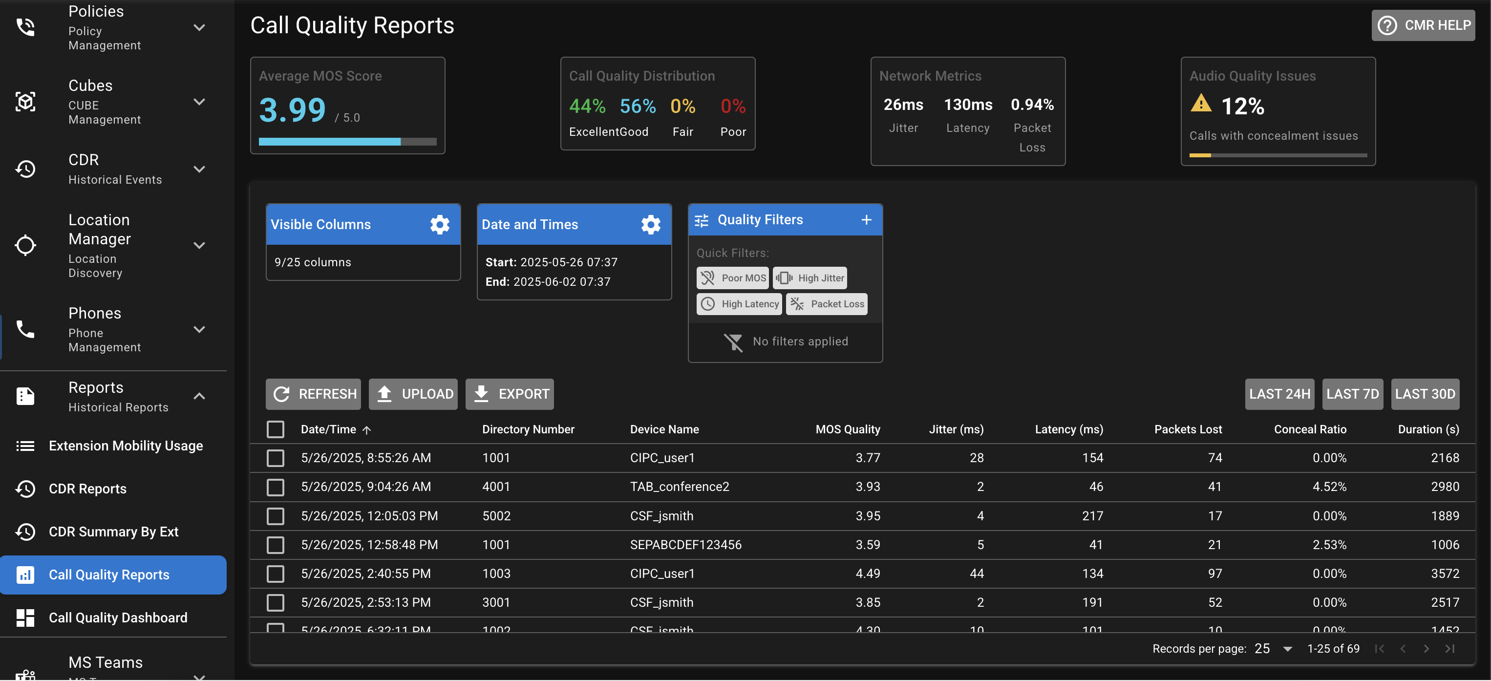 Call Quality Detailed Reports