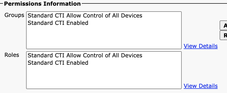 Screenshot of Application User Configuration