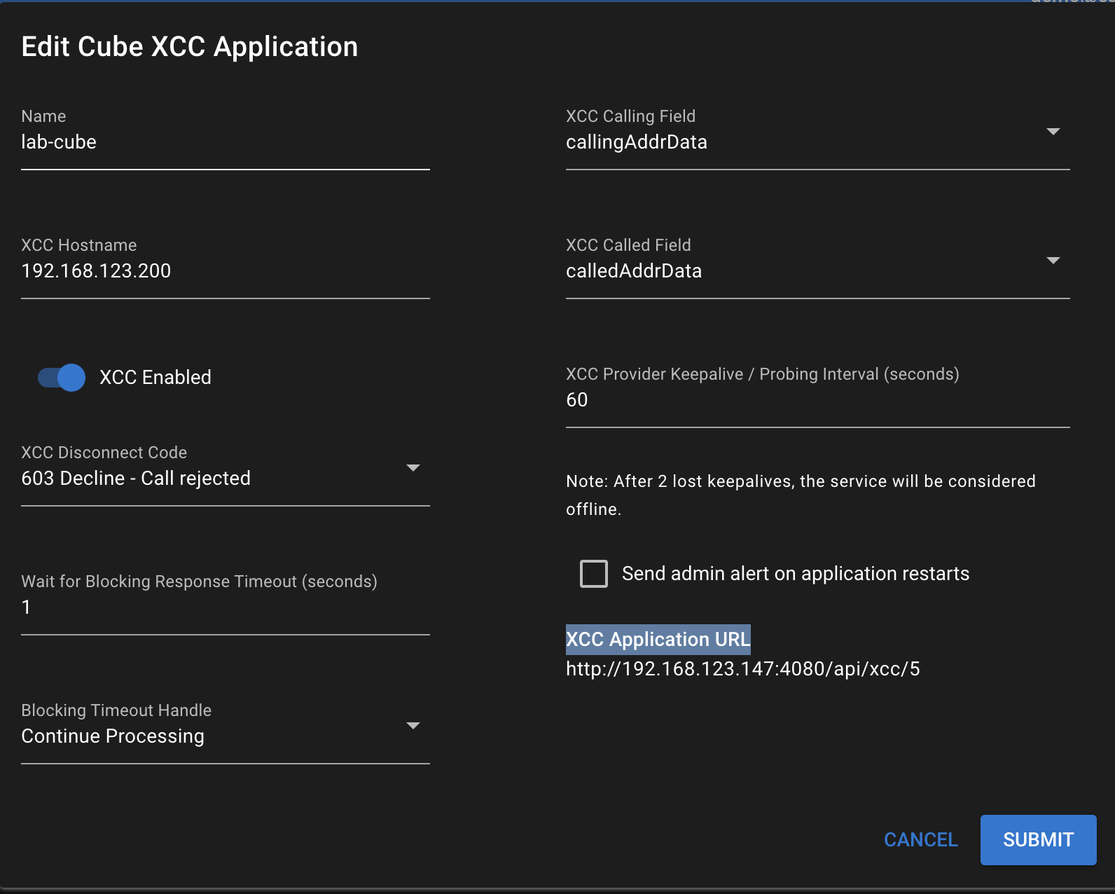 XCC Application URL