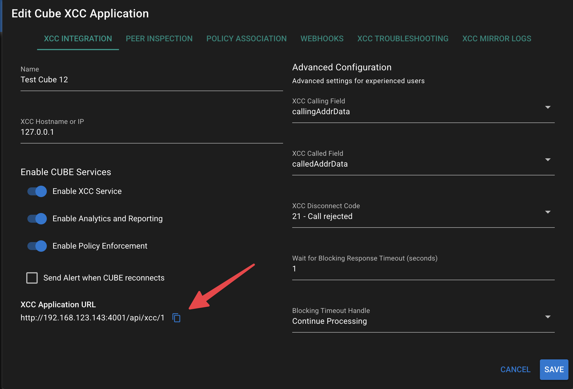 XCC Application URL