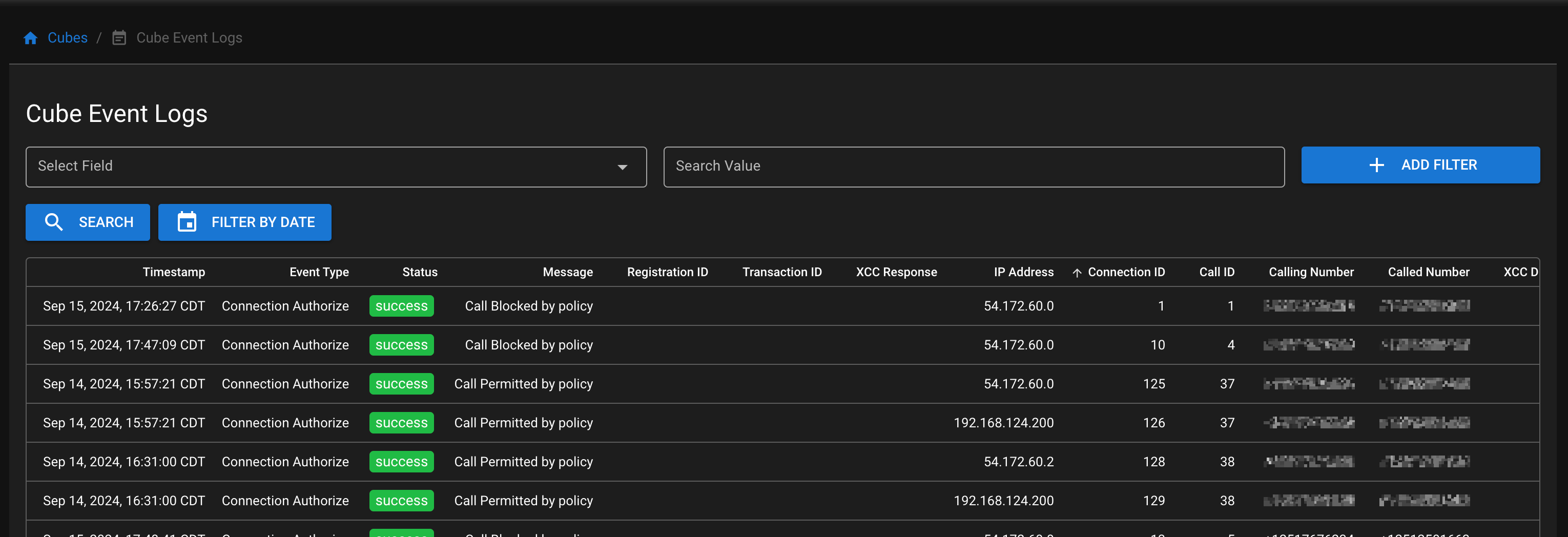 CUBE XCC Event Logs