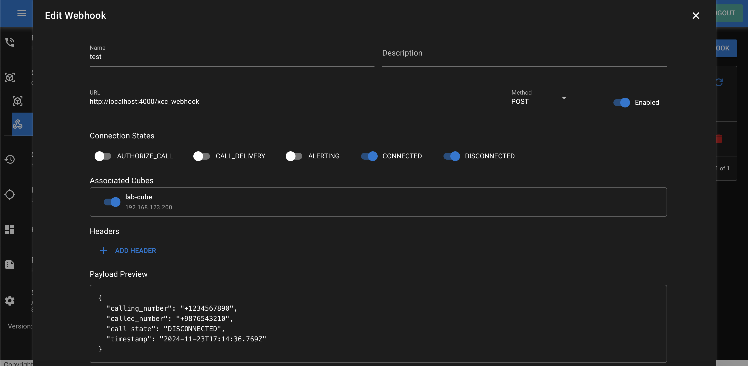 CUBE XCC Webhooks Edit