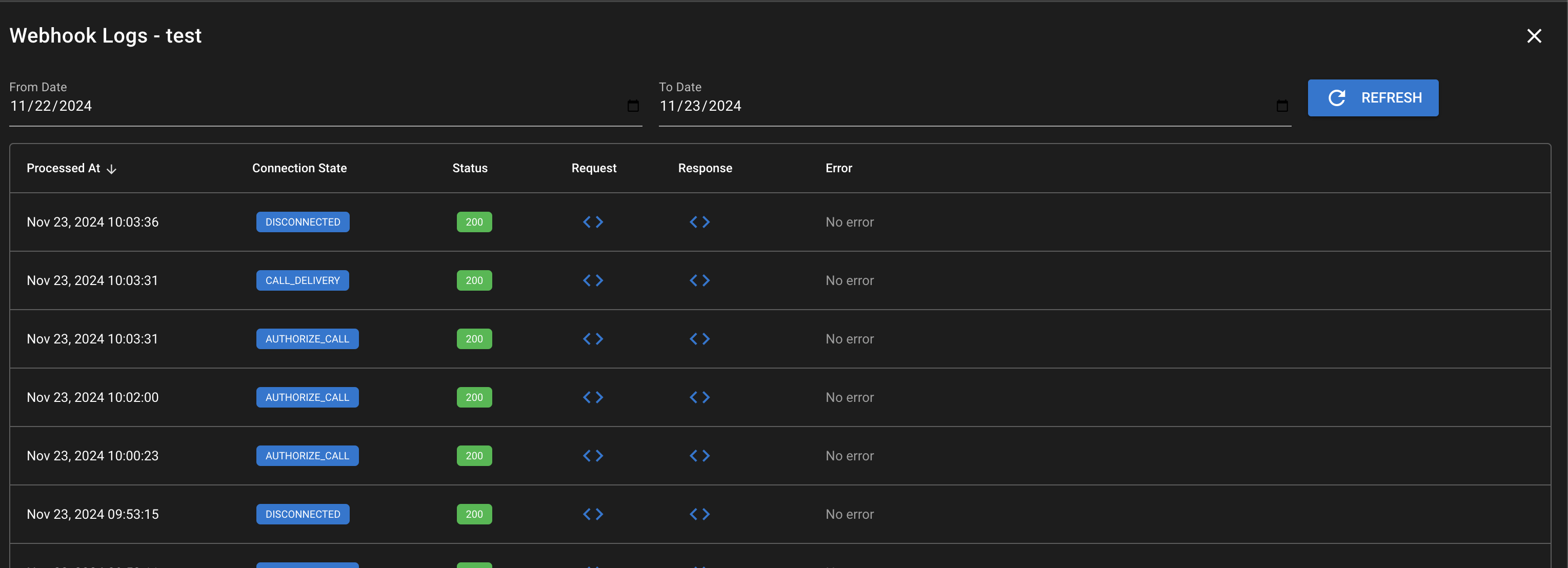 CUBE XCC Webhooks Logs