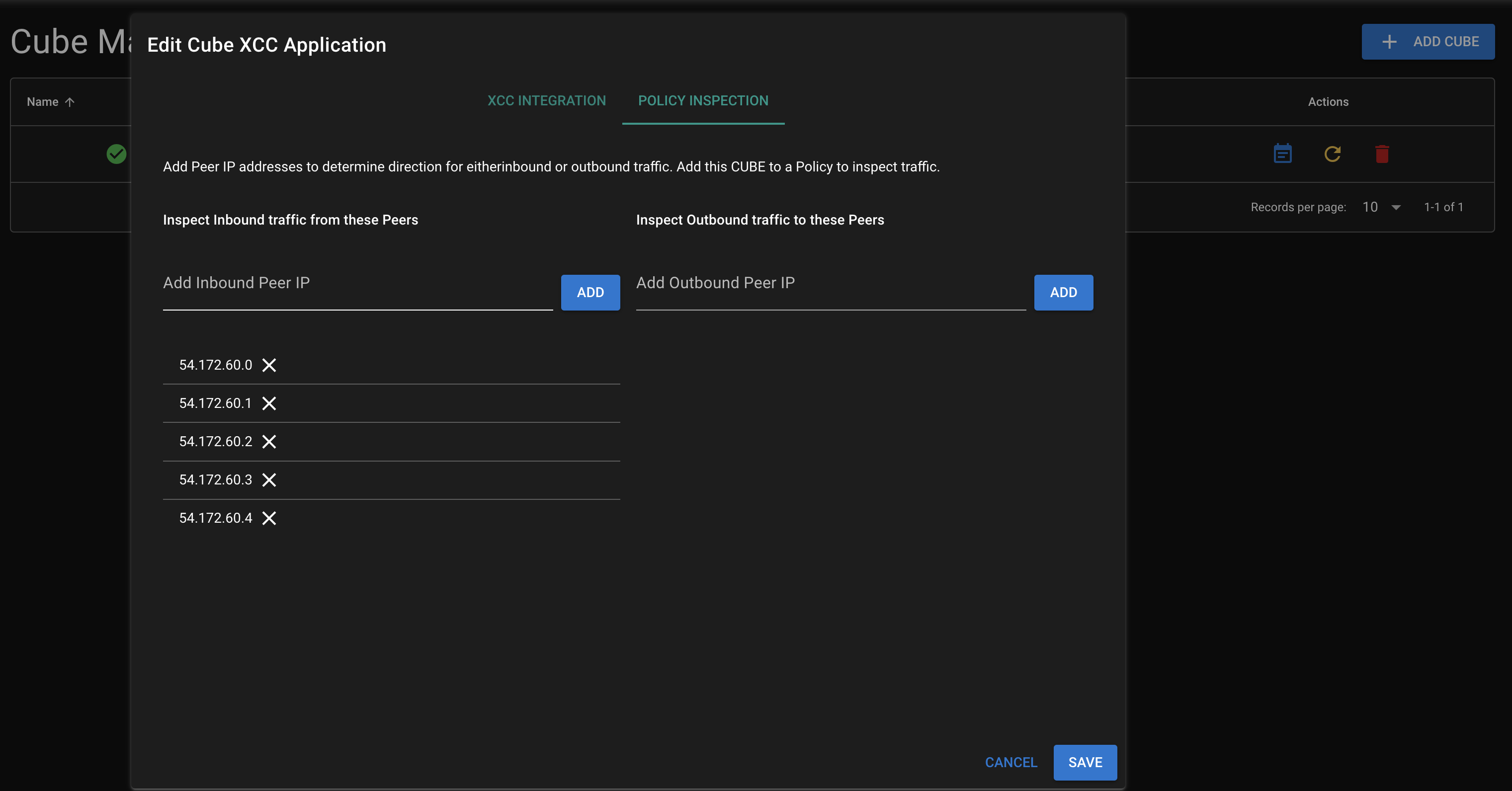 Screenshot of XCC Peer Filter