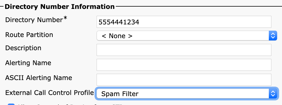 Example showing policy add in Callmanager