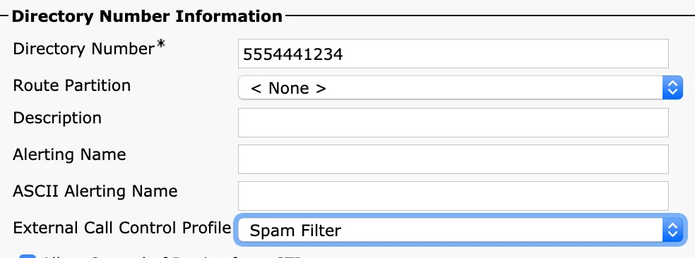 Example showing policy add in Callmanager