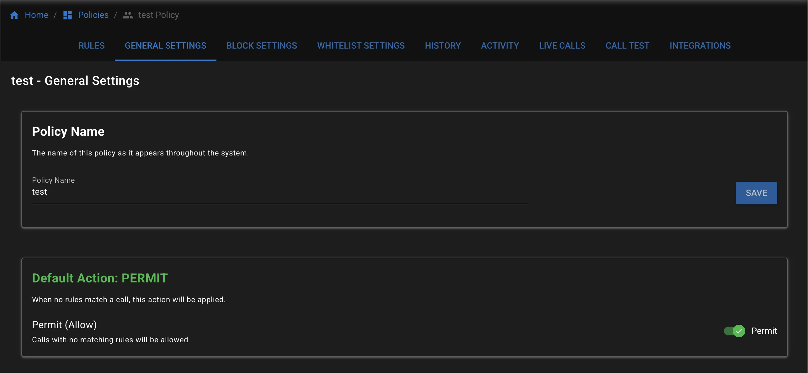 Default Policy Action