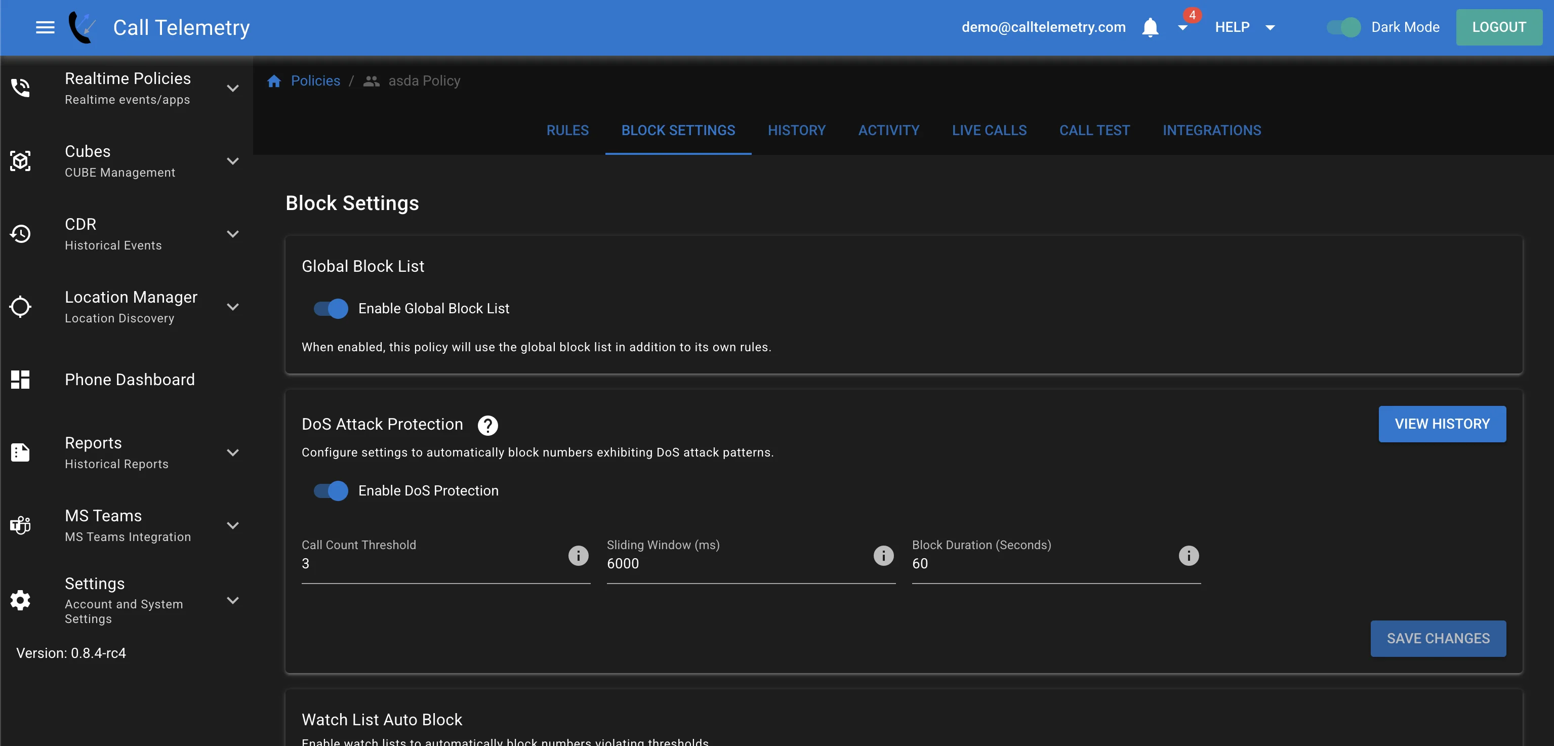 Screenshot of TDOS Settings