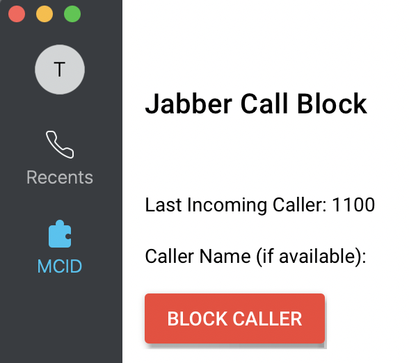 Screenshot showing the Cisco Jabber Block button