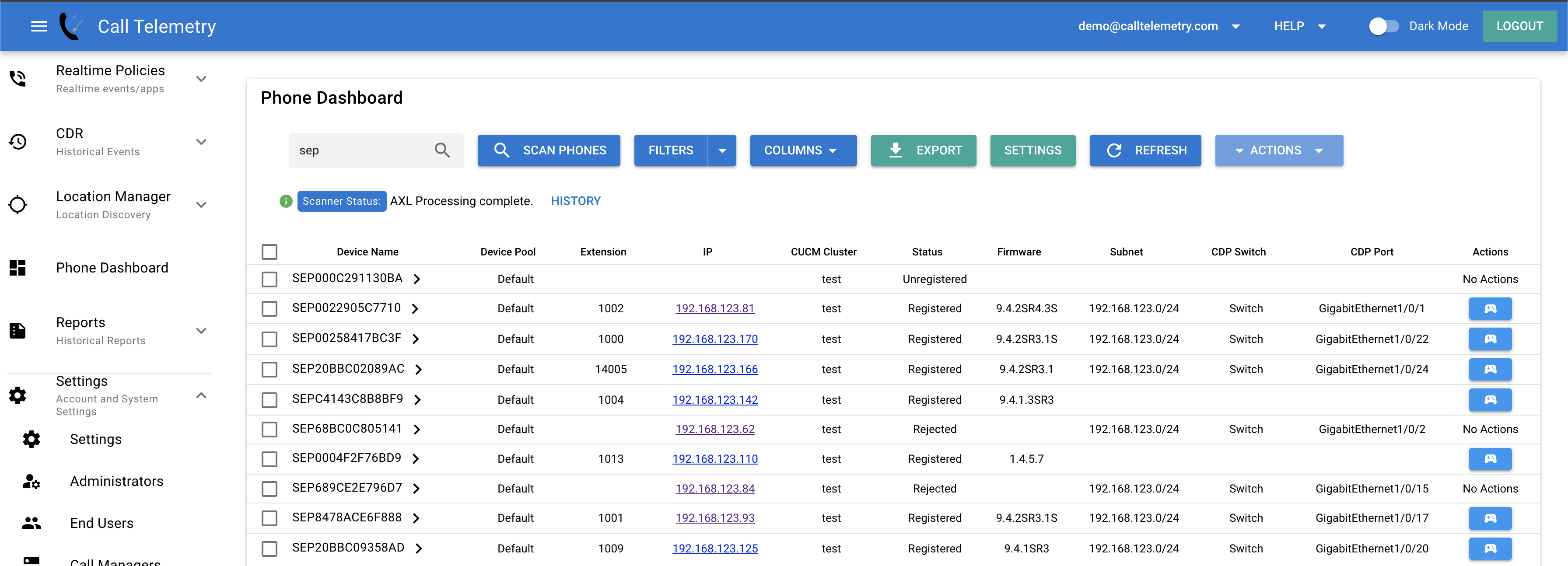 A screen of phone inventory details