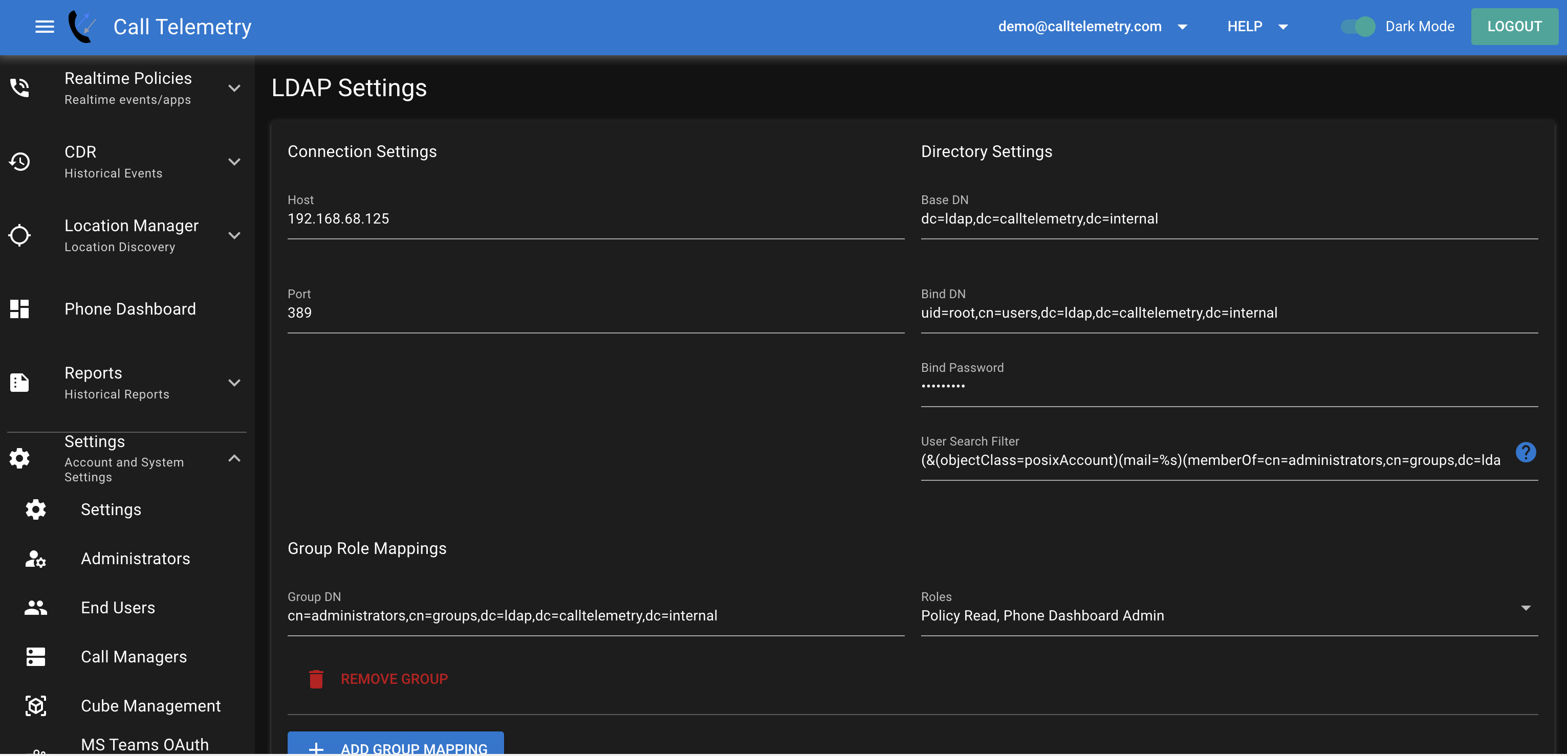 LDAP Authentication Settings