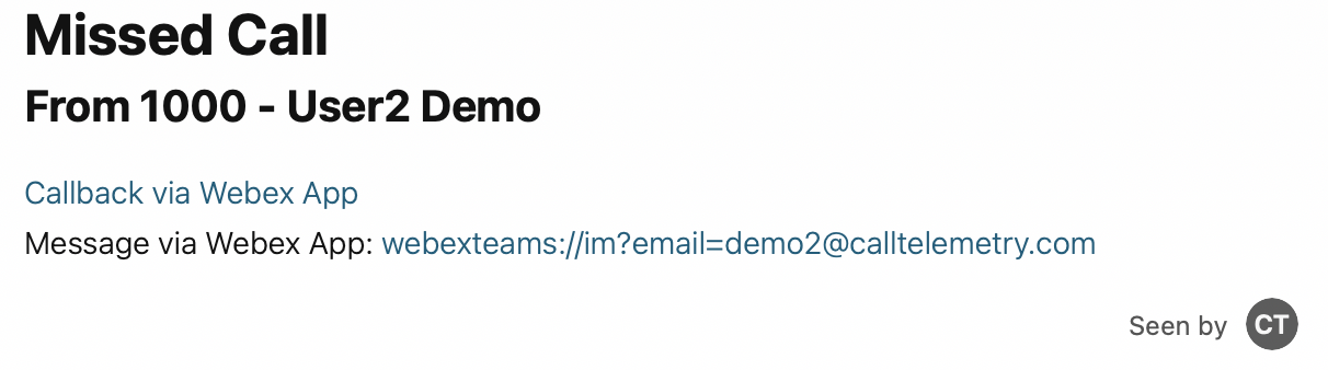 Missed Call Example from Webex
