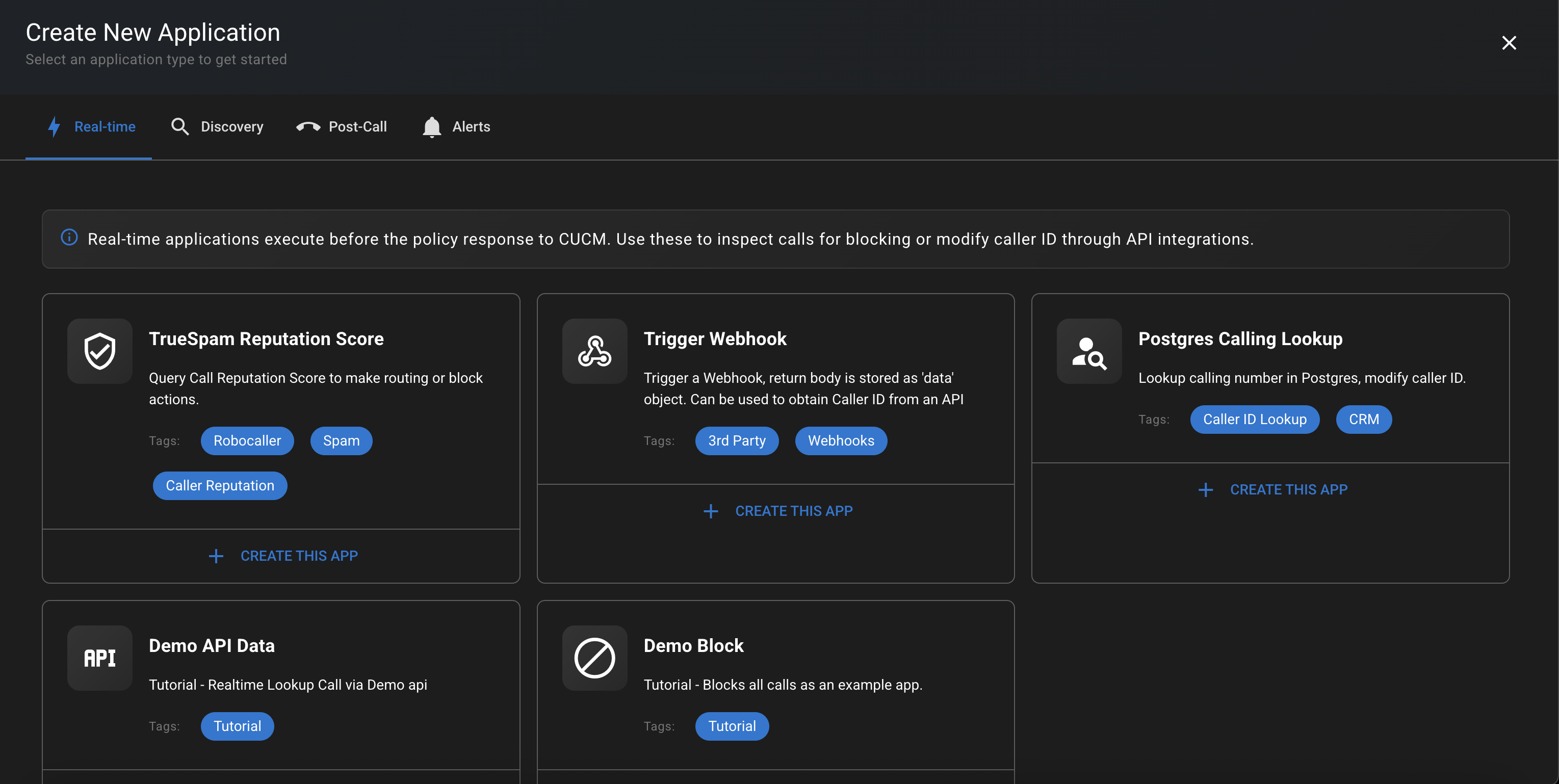Screenshot showing Realtime App Catalog