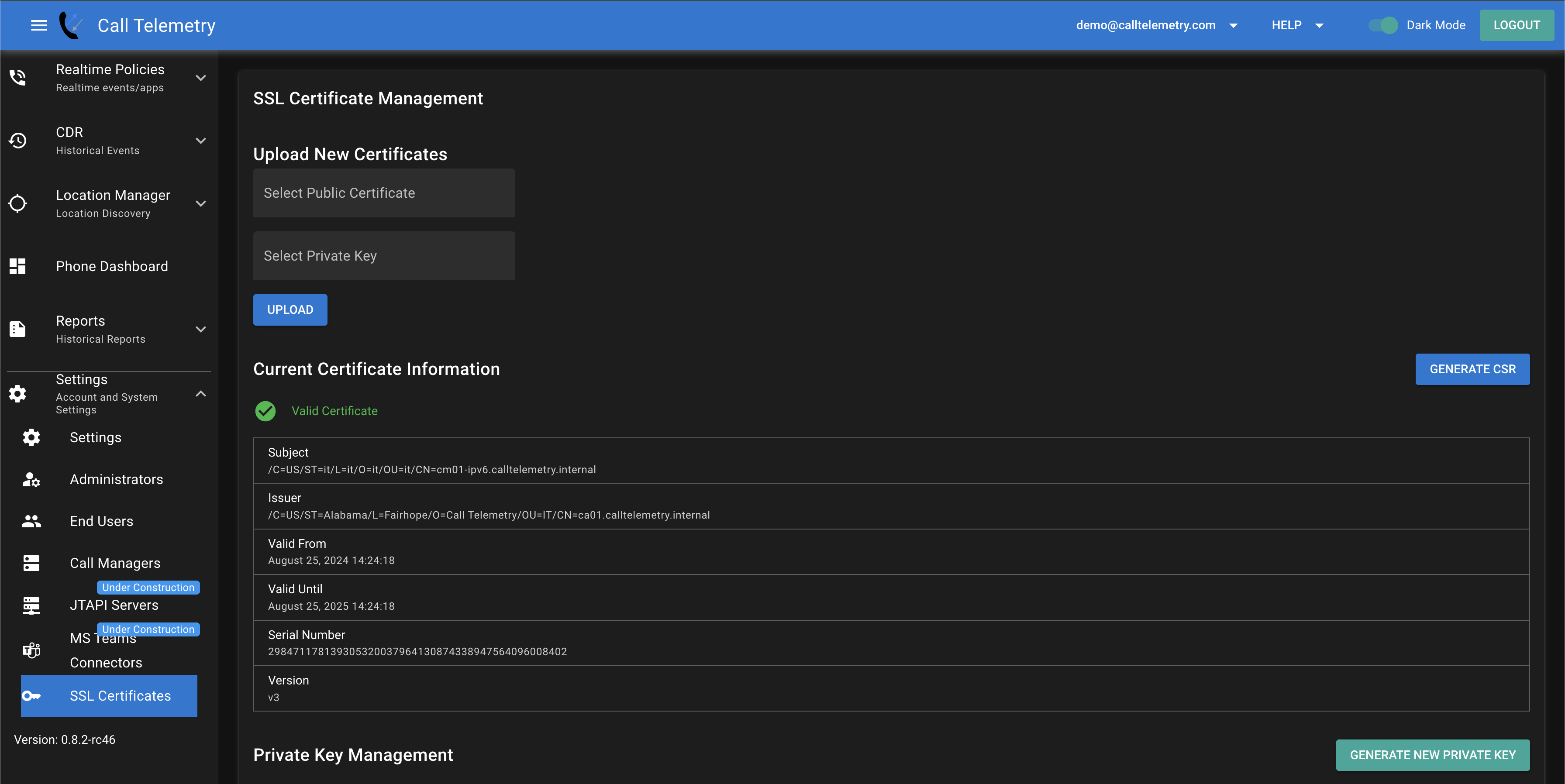 SSL Management page